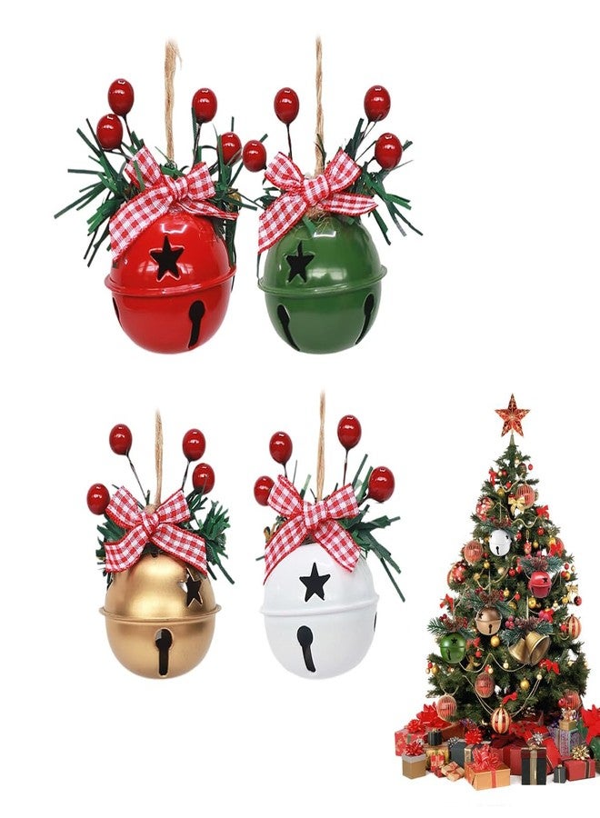 سكويشي أربع قطع من زينة شجرة عيد الميلاد، زينة شجرة عيد الميلاد مع أجراس، زينة معلقة لأشجار الأعياد، أكاليل الزهور، زينة الحفلات - Image 1